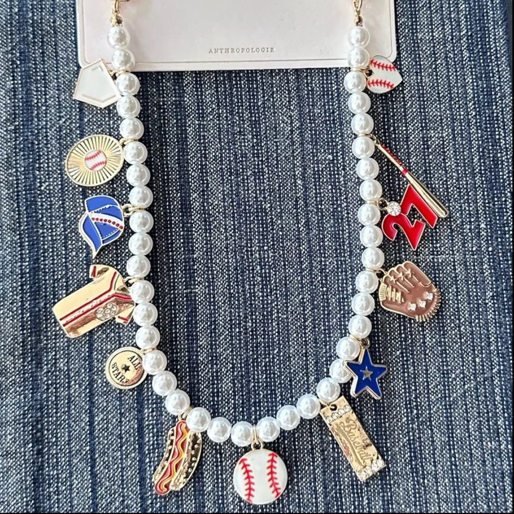 Anthropologie Icon Pearl Bag Charm Game Day Baseball NWT - Picture 4 of 6
